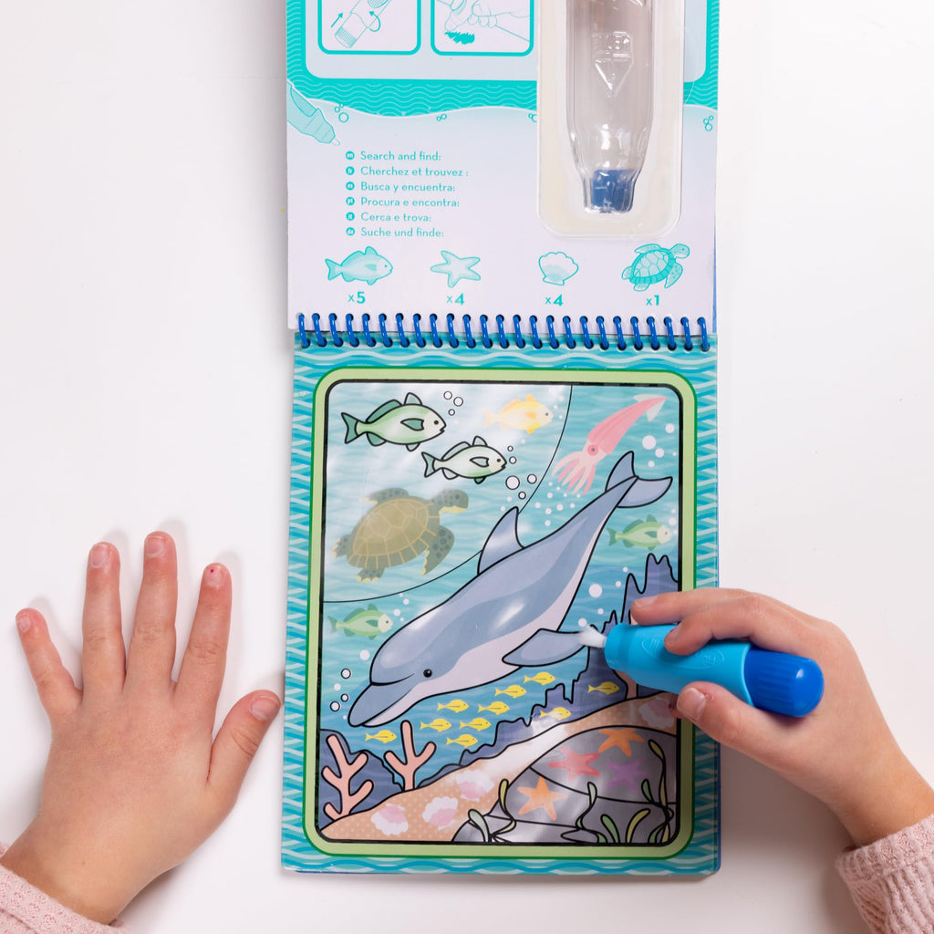 Melissa & Doug On the Go Water Wow! Under the Sea Color-Reveal Activity Pad | 4 Reusable Coloring Boards, Refillable Water Pen, Mess-Free Travel Toys, Arts & Crafts, Preschool Toys for Kids, Ages 3+