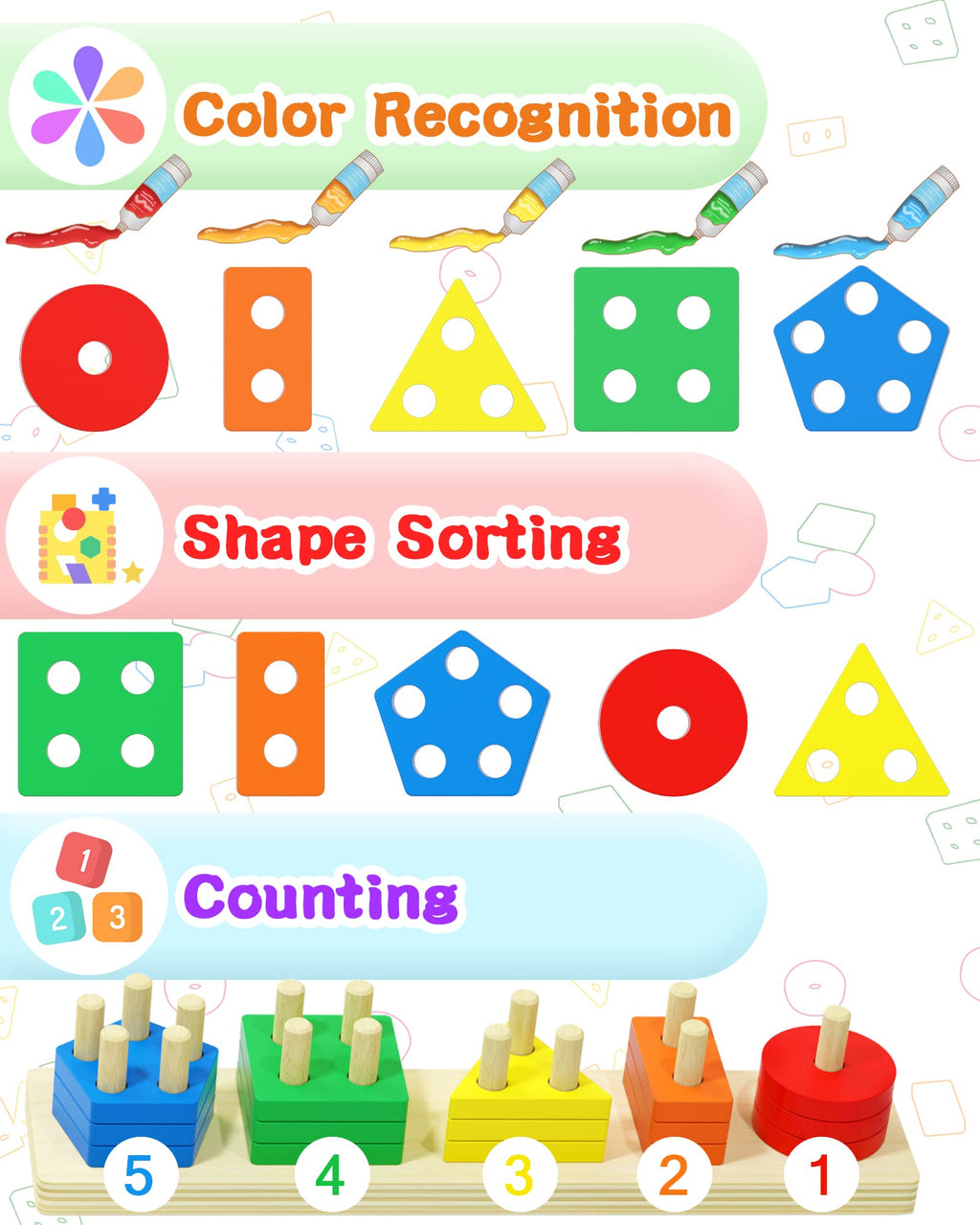 Montessori Sensory Toys for 1 2 Year Old Boy Girl Gifts, Puzzle for Toddler | Montessori Toys, Toddler Toy 2-3, Boys Girls Birthday Gifts, Wooden Blocks, Shape Sorter, Learning Toy, Toddler Activities