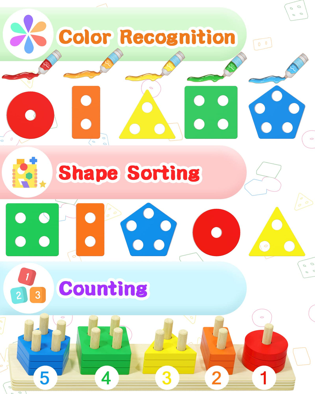 Montessori Sensory Toys for 1 2 Year Old Boy Girl Gifts, Puzzle for Toddler | Montessori Toys, Toddler Toy 2-3, Boys Girls Birthday Gifts, Wooden Blocks, Shape Sorter, Learning Toy, Toddler Activities