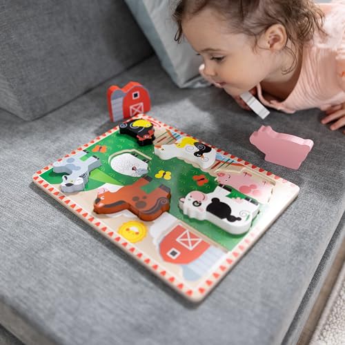 Melissa & Doug Farm Animals Wooden Chunky Puzzle 8-Piece Set | 8 Chunky Wooden Pieces, Stand-Up Farm Animals and Barn, Motor Skill Building Puzzle Play, Toddler Toys for Kids, Ages 2+