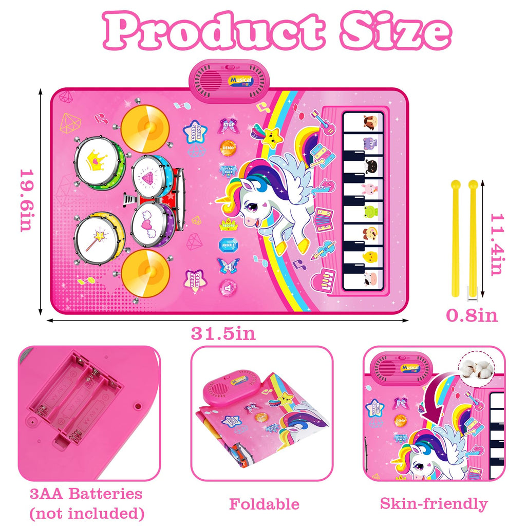 Toys for 1 Year Old Girl Gifts: 3 in 1 Baby Musical Mat Toddler Toy Age 1-2 | Piano Drum Animal Touch Unicorn Toys - Infant Music Toy 12-18 Months Babies Birthday Gifts for 1 2 3 Year Old Boys Girls