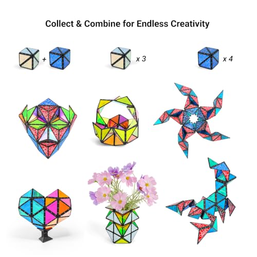 TOSY Magnet Pyramid Glow - 1 Cube Transforms into 1 Billion Shapes, 12 Pieces, 243 Rare Earth Magnets, Glowing, Holographic Design Magnet Tiles Creative Puzzle STEM/STEAM Toy