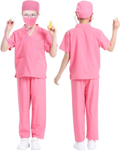 ICECUTE Doctor Scrubs for Kids,7 Pcs Scrubs Costume with Accessories 3-11Y