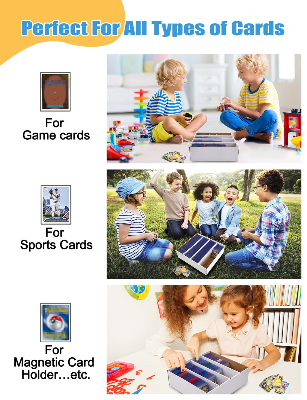 4 Pack Sports Card Boxes 3600 Count Cardboard Card Storage Box White Bulk Card Storage Baseball Card Boxes with 10 Dividers Sports Cards Storage Box for Card Game Baseball Card Storage Boxes