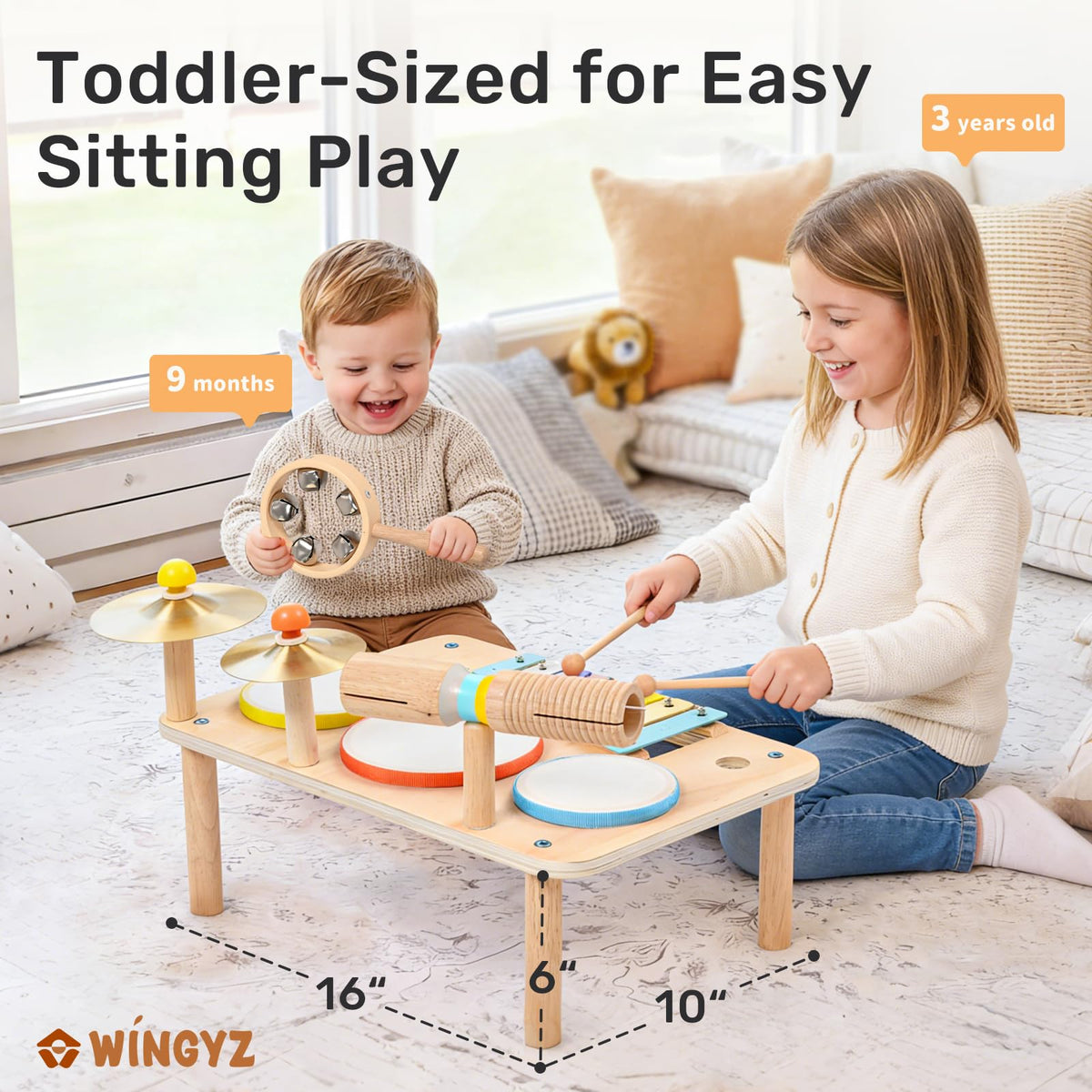 WINGYZ Kids Drum Set, 9-in-1 Montessori Toys | Wooden Musical Instruments for Toddlers, Baby Musical Toys with Drums, Xylophone, Helps Hand-Eye Coordination