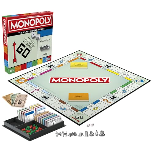 Monopoly Board Game | Classic Game with Storage Tray and Larger Tokens | Ages 8+ | 2 to 6 Players | Family Games for Kids and Adults | Kids Gifts