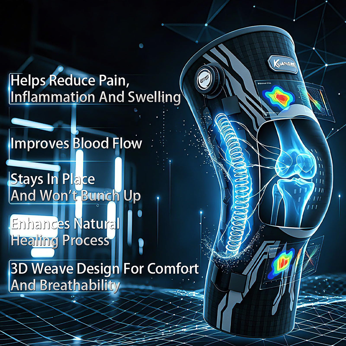 Kuangmi Knob Knee Brace for Pain Relief, Knee Support with Patella Gel Pad & Side Stabilizers, Compression Knee Sleeve for Workout, Arthritis, Joint Pain, Meniscus Tear (White,Right,Large,Single)