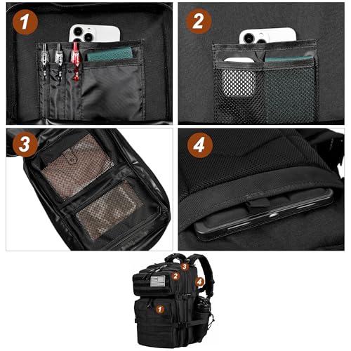 LHI Military Tactical Backpack for Men and Women 45L Army 3 Days Assault Pack Bag Large Rucksack with Molle System Black