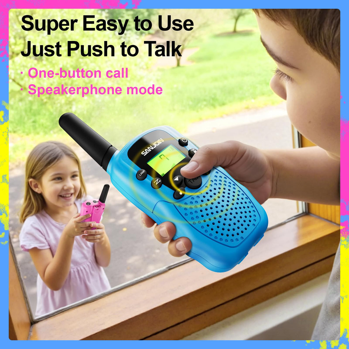 SANJOIN Walkie Talkies for Kids, Birthday Gifts for Girls 4 5 6 7+Years Old | 3 Miles Long Range, Clear Sound, 22 Channels 2 Way Radio to Camping Hiking Outdoor Games Toys for Girls Boys Ages 3-12