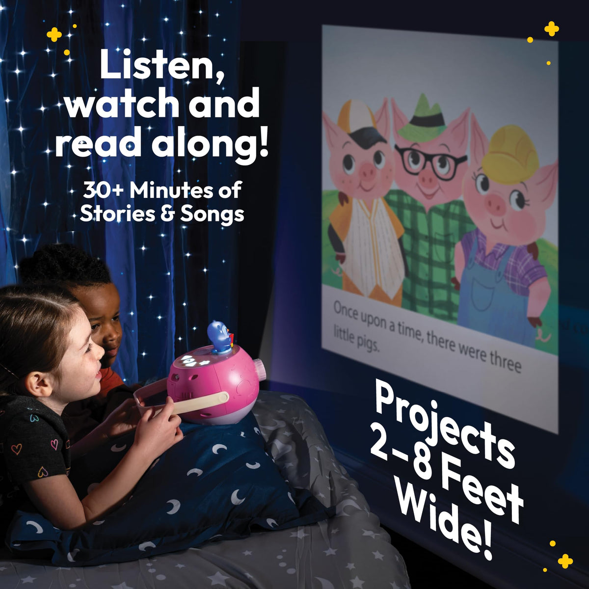 LUNA STORYTIME Kids Pink Book Projector - 5 Read Aloud Fairytale Stories, 5 Songs, Ages 3+