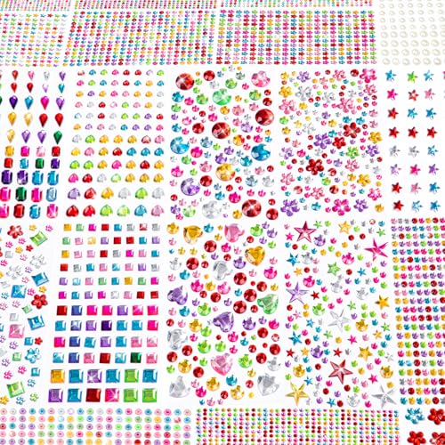 6124Pcs Gem Stickers-Self-Adhesive Face Jewelry Stickers, Acrylic Gems DIY Crafts, Sparkling Heart-Shaped Rhinestone for Kids, for Party & Holiday Supplies