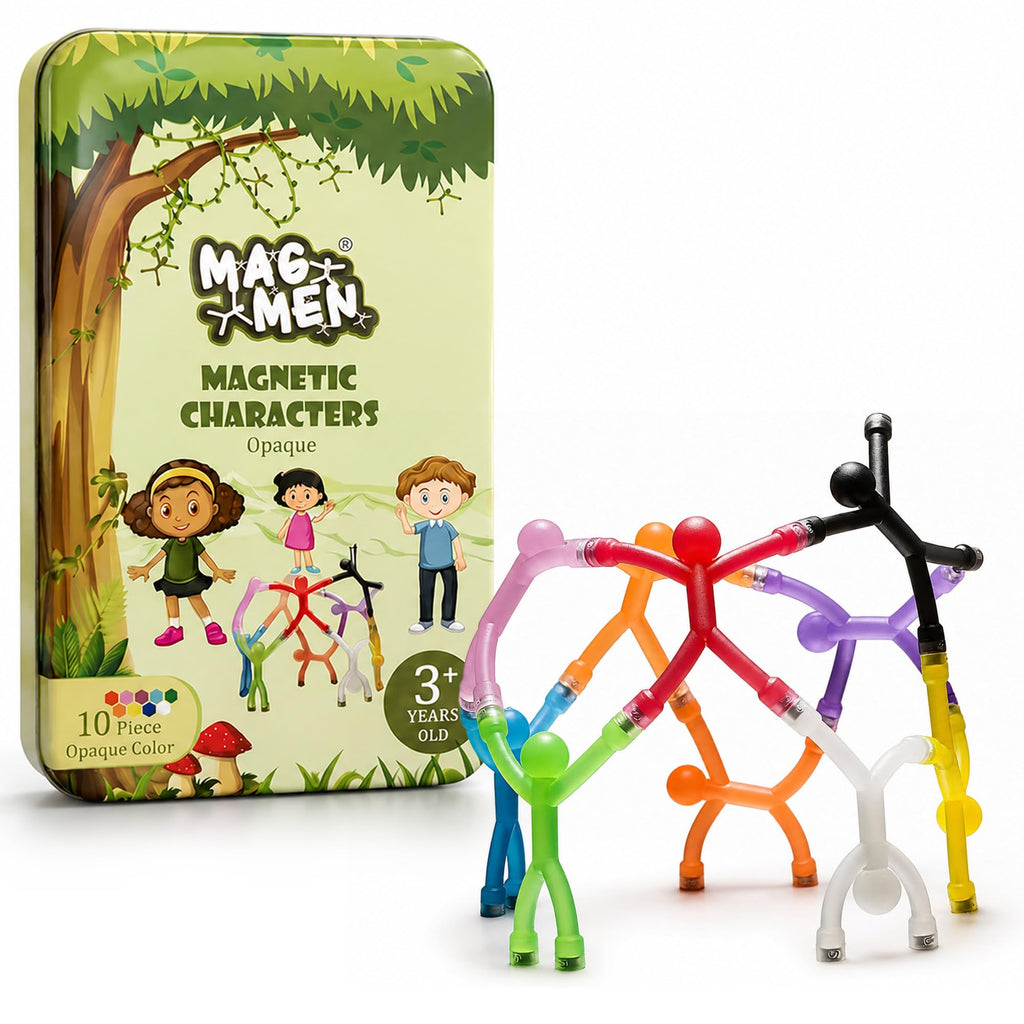 MAGMEN Magnetic Fidget Figures | Travel Toys for Kids (10-Piece Opaque) | 3 in. poseable Toys for Airplane, Road Trip, Cruise, Long Car Rides - Screen-Free Sensory Desk Toy