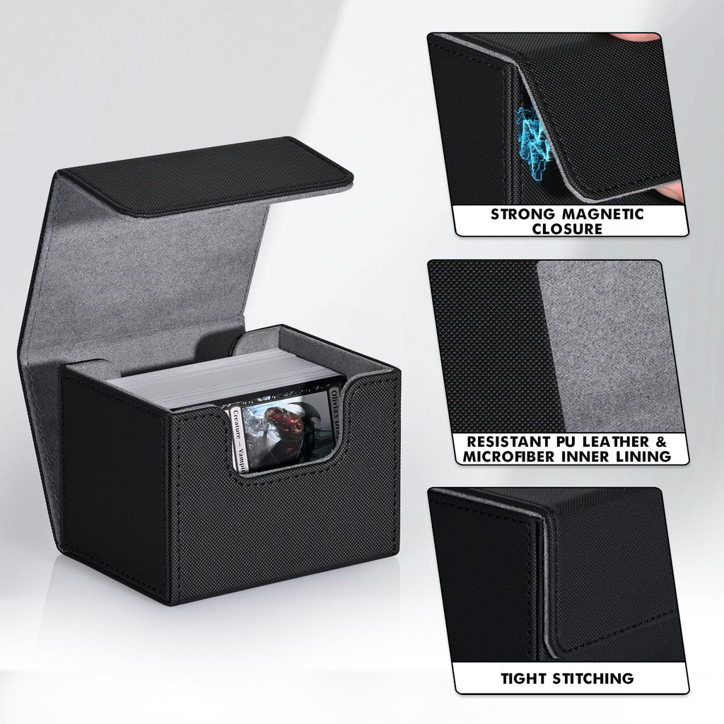 ZLCA MTG Deck Box Holds 120+ Single Sleeved Cards Commander Deck Box | Card Deck Box for Trading Cards Magnetic Card Storage Box Fits for Magic the Gathering TCG CCG (Black)