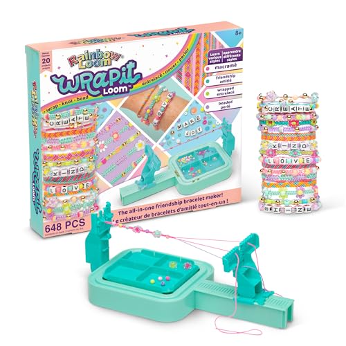 Rainbow Loom Wrap it Loom Bracelet Maker - DIY Friendship Jewelry Kit | Craft 4 styles including macrame and friendship bracelets with 600 alphabet, clay, and flower beads for kids Ages 8+
