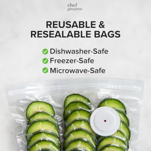 Chef Preserve Compact Vacuum Sealer for Food (Vacuum Sealer Machine + 30 Reusable Vacuum Bags) Powerful Handheld Vacuum Sealer Machine, Seal Meal Saver, Portable Food Sealer