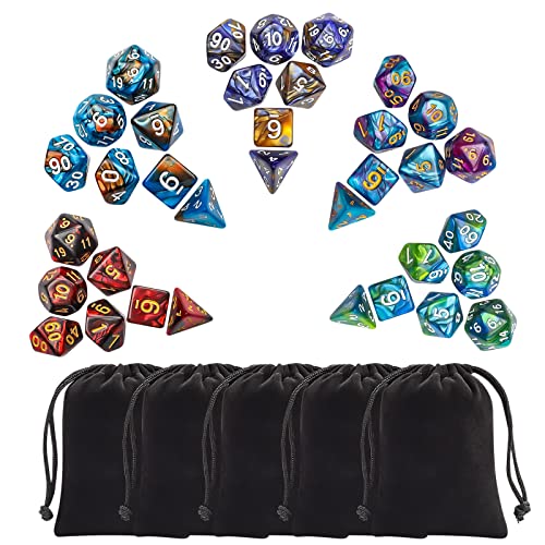 CiaraQ Polyhedral Dice Set - DND Role Playing Dice | Acrylic RPG Dice for Dungeons and Dragons MTG Table Games, Multi-color, 35pcs