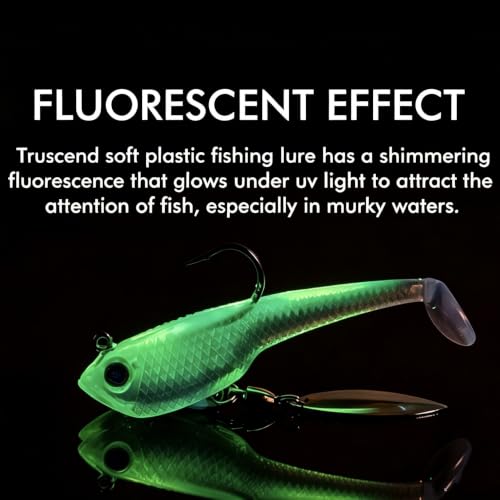 TRUSCEND Shadtale Easy Catch Soft Fishing Lures with BKK Hooks - Trembly Sinking and Vibrating Swim for More Bites, Pre-Rigged Swimbaits for Bass, Trout, Crappie, Walleye, Freshwater Saltwater Fishing