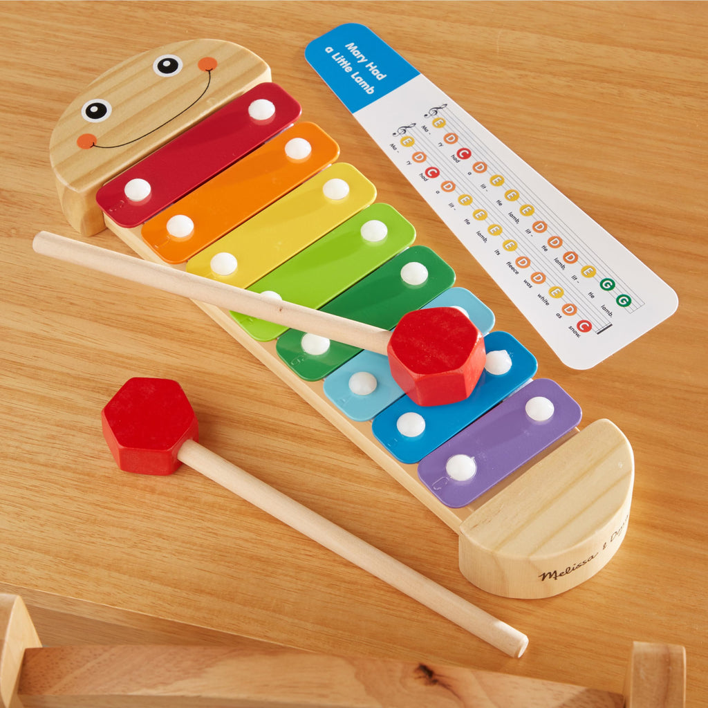Melissa & Doug Caterpillar Wooden Xylophone Musical Toy Set | 4 Pieces, Rainbow Xylophone, 2 Self-Storing Wooden Mallets, Song Card, Musical Pretend Play, Preschool Toys for Kids, Ages 3+