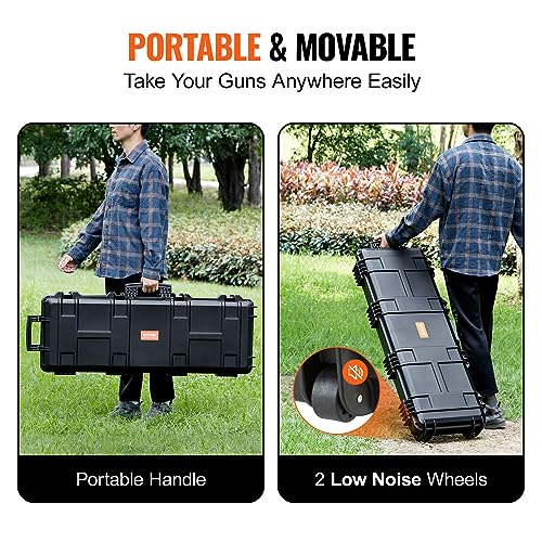 VEVOR Rifle Case, Rifle Hard Case with 4 Layers Fully-protective Foams, Lockable Hard Gun Case with Wheels, IP67 Waterproof & Crushproof, for Rifles or Shotguns