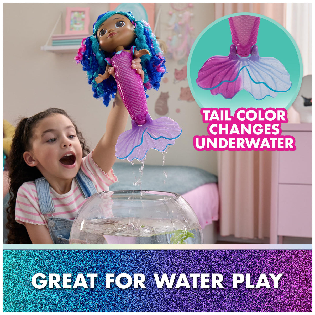 Gabby's Dollhouse The Movie, Sing & Shine Mermaid Gabby Doll Toy | 13-Inch Doll, Lights & Sounds, Waterproof Design, Interactive Roleplay, Kids Toys for Girls & Boys Ages 3 and Up