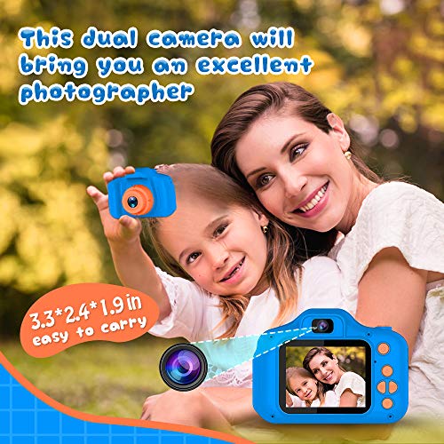 Seckton Upgraded Kids Selfie Camera, HD Digital Video Camera-Navy Blue | Christmas Birthday Gifts for Boys Age 3-9, Toddler Camera with Dual Lens, SD Card, Lanyard, Shockproof, Portable Creative Toy
