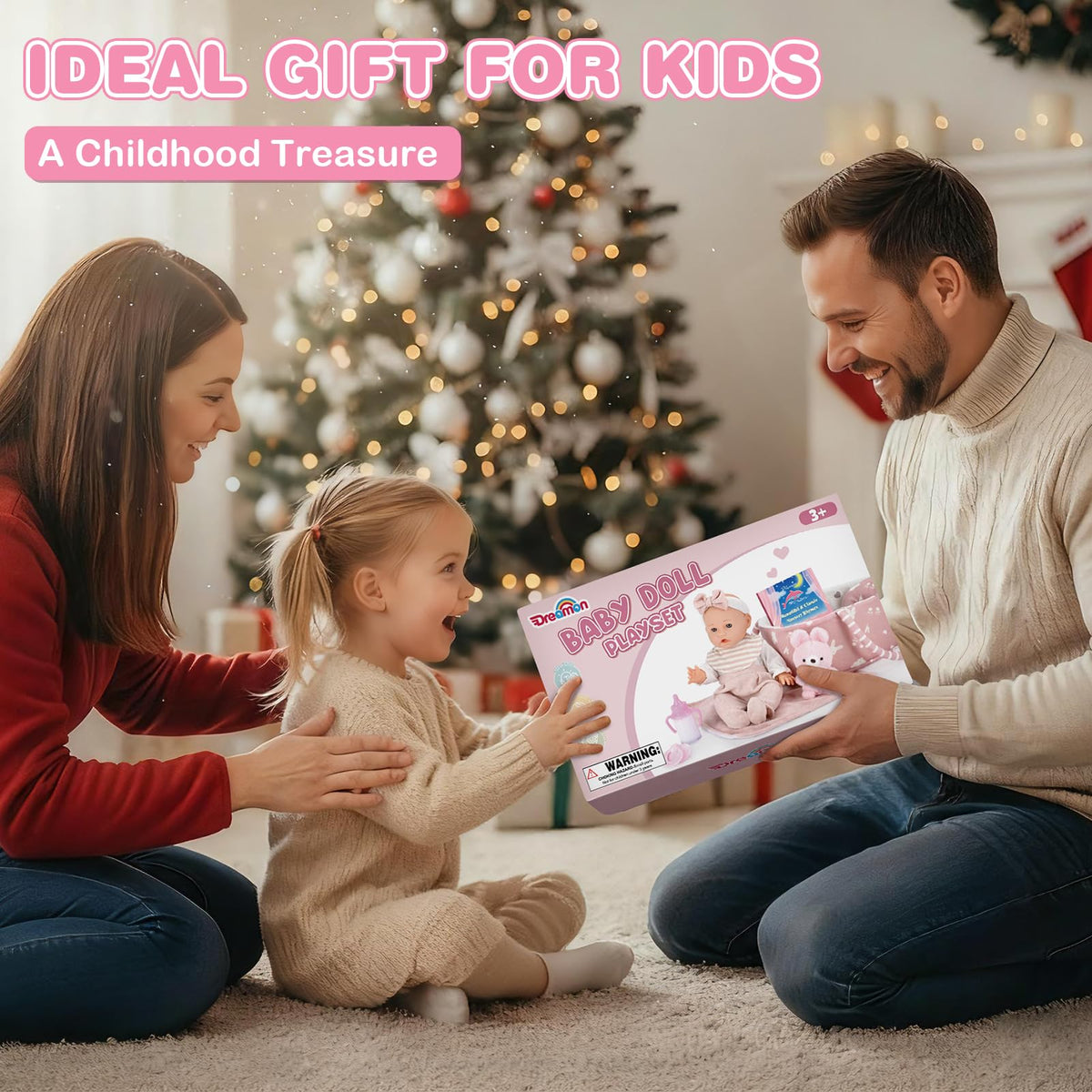 Dreamon Baby Doll Set 12" Baby Doll with Feeding & Caring Accessories, Pink | 11Pcs Doll Playsets with Carrier Bassinet Bed, Bedtime Pretend Play First Baby Doll Toy for 3 4 5 Year Old Girl Birthday Gift