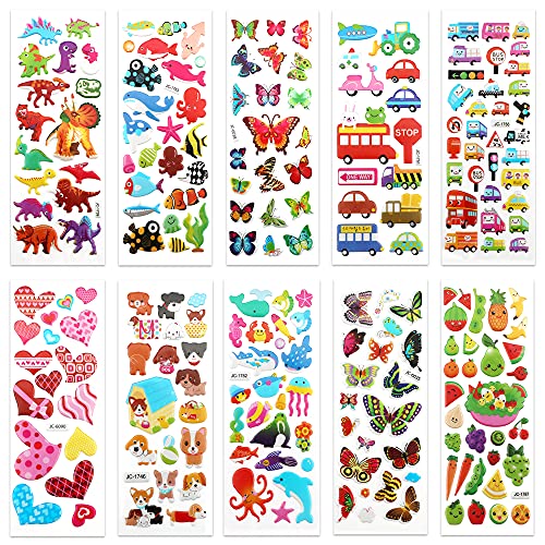 Puffy 3D Sticker for Kid & Toddler 500+ Variety Pack Cute Scrapbook Sticker | Craft for Scrapbooking Journal Gifts and Rewards Including Animal, Numbers, Fruits, Fish, Dinosaurs, Cars and More…