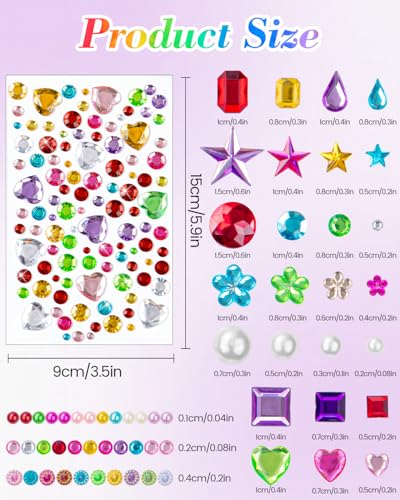 6124Pcs Gem Stickers-Self-Adhesive Face Jewelry Stickers, Acrylic Gems DIY Crafts, Sparkling Heart-Shaped Rhinestone for Kids, for Party & Holiday Supplies