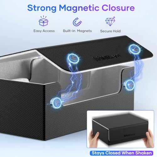 Mlikero Trading Card Storage Box, Bulk Card Storage for 1800+ Sleeved Cards, PU Leather Magnetic Closure Card Organizer with 10 Dividers & 3 Foam Stoppers, Fit for MTG, TCG and Sports Cards