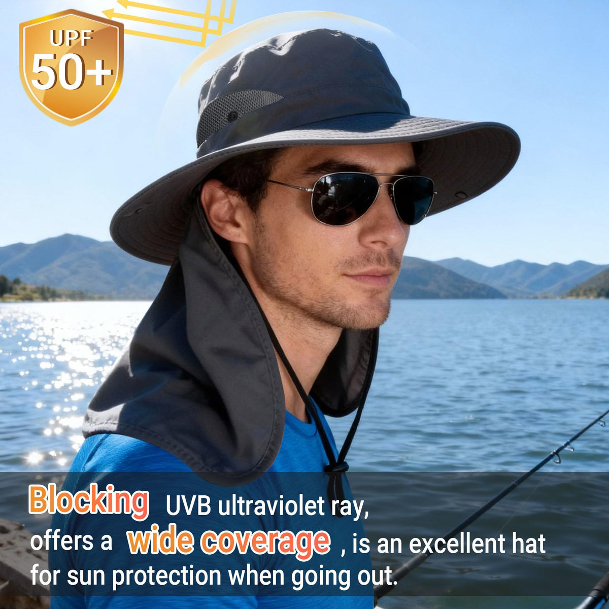 NPQQUAN Sun Hats for Men Women with Neck Flap UPF 50+ UV Protection | Wide Brim Bucket Hat, Water Resistant, Adjustable Size, Detachable Chin Strap, Foldable & Lightweight, Hiking Fishing Hats