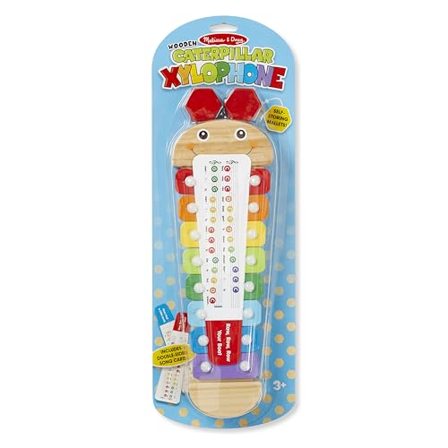 Melissa & Doug Caterpillar Wooden Xylophone Musical Toy Set | 4 Pieces, Rainbow Xylophone, 2 Self-Storing Wooden Mallets, Song Card, Musical Pretend Play, Preschool Toys for Kids, Ages 3+