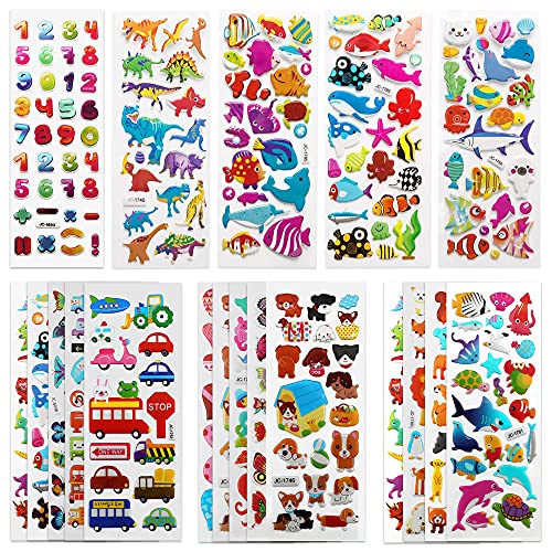 Puffy 3D Sticker for Kid & Toddler 500+ Variety Pack Cute Scrapbook Sticker | Craft for Scrapbooking Journal Gifts and Rewards Including Animal, Numbers, Fruits, Fish, Dinosaurs, Cars and More…