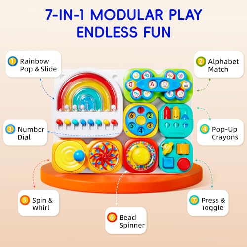 auby Busy Board 3.0 Detachable & Assemblable Toy for Toddlers 1+ | Portable Learning Activity Board with 7 Travel-Friendly Tools, Fine Motor Skills Development