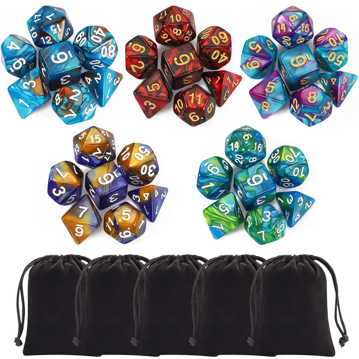 CiaraQ Polyhedral Dice Set - DND Role Playing Dice | Acrylic RPG Dice for Dungeons and Dragons MTG Table Games, Multi-color, 35pcs
