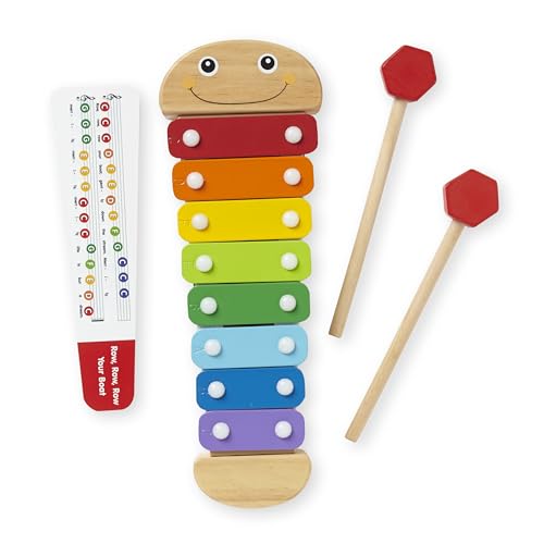 Melissa & Doug Caterpillar Wooden Xylophone Musical Toy Set | 4 Pieces, Rainbow Xylophone, 2 Self-Storing Wooden Mallets, Song Card, Musical Pretend Play, Preschool Toys for Kids, Ages 3+