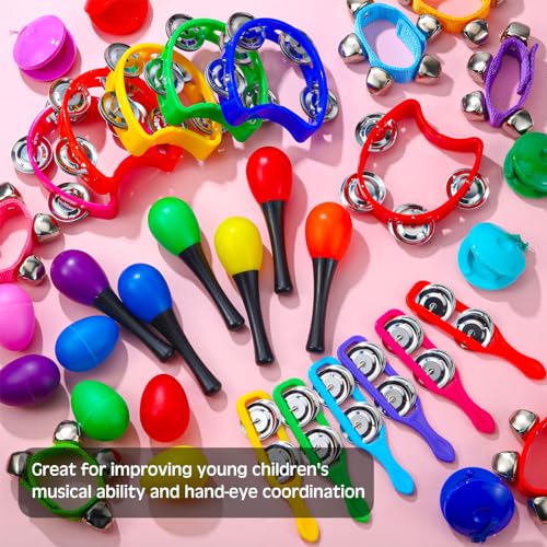 Silipull 72 Pcs Shaker Musical Instrument Set for Kid Toddler Early Music | Musical Tools Bulk Shaker Wrist Hand Band Bells Maracas Percussion Tambourine Cymbals Plastic Castanets for Daycare Preschool