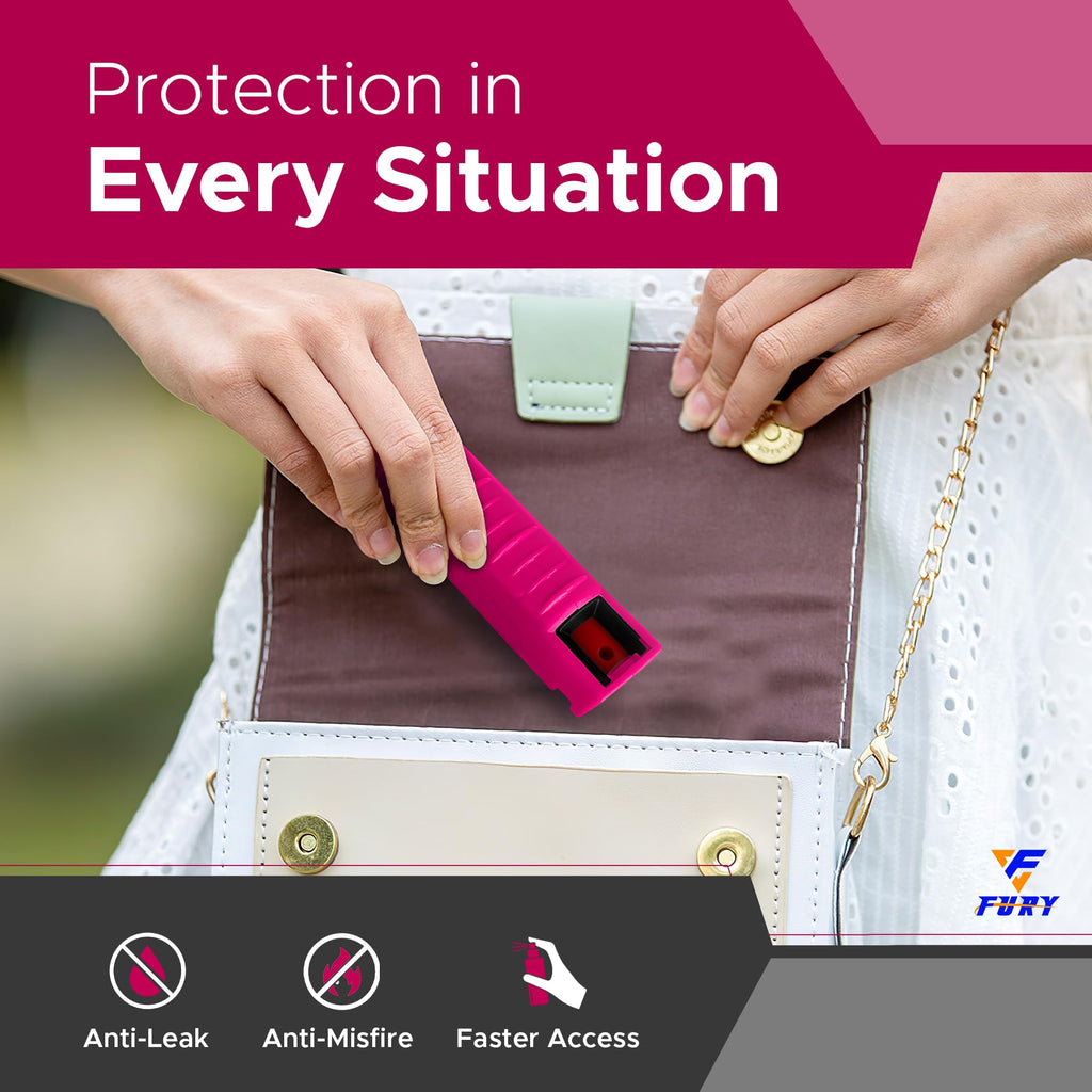 FURY Hardshell Pepper Spray - 12Ft Range, Max Strength, UV Dye Identifier, Anti-Leak & Anti-Misfire, Slidetop Trigger, Belt Clip & Key Ring, Multiple Color Options, Self-Defense Spray