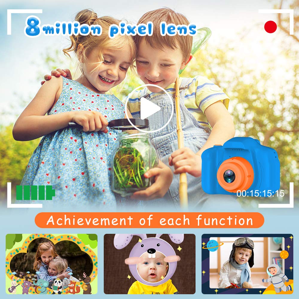 Seckton Upgraded Kids Selfie Camera, HD Digital Video Camera-Navy Blue | Christmas Birthday Gifts for Boys Age 3-9, Toddler Camera with Dual Lens, SD Card, Lanyard, Shockproof, Portable Creative Toy