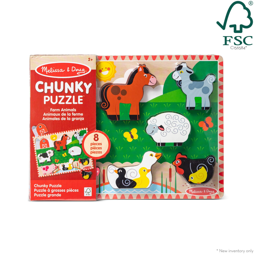 Melissa & Doug Farm Animals Wooden Chunky Puzzle 8-Piece Set | 8 Chunky Wooden Pieces, Stand-Up Farm Animals and Barn, Motor Skill Building Puzzle Play, Toddler Toys for Kids, Ages 2+