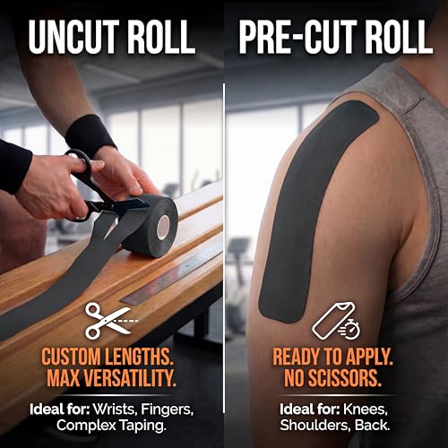 Winiom Kinesiology Tape - Waterproof Athletic Tape, Uncut Roll 2"x16.4ft | Midnight Black, 3-5 Day Adhesion, Hypoallergenic and Latex-Free for Knee, Shoulder, Arm and Back Support + Taping Guide