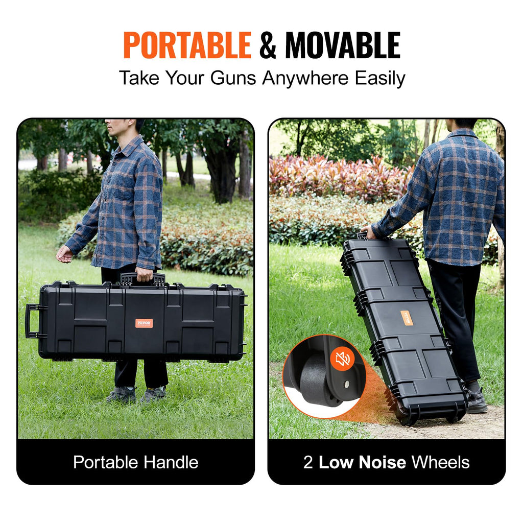 VEVOR Rifle Case, Rifle Hard Case with 4 Layers Fully-protective Foams, Lockable Hard Gun Case with Wheels, IP67 Waterproof & Crushproof, for Rifles or Shotguns