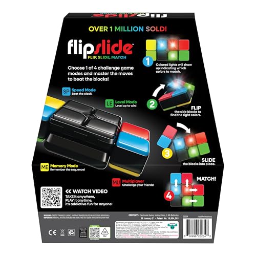 Moose Games Flipslide, Handheld Puzzle Game, Travel Toy Ages 8-13 | 4 modes (Speed, Multiplayer, Level, Memory) fast-paced puzzle fun; travel game and great gift for boys and girls ages 8-13