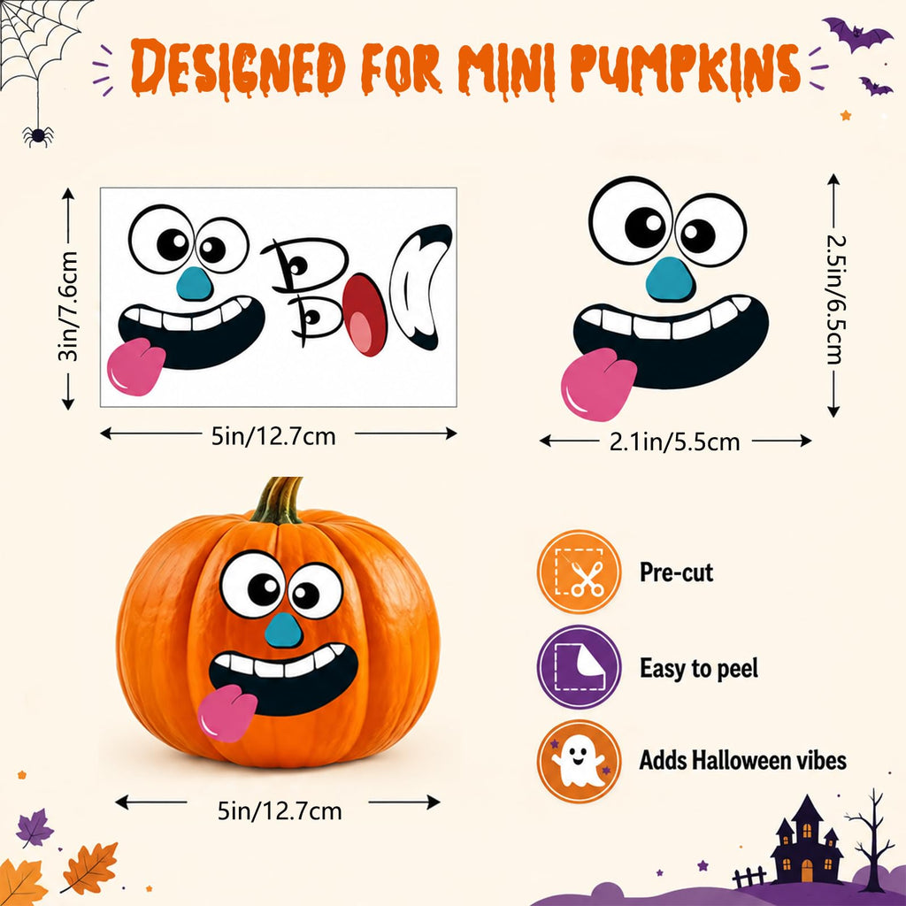 Halloween Mini Pumpkin Decorating Stickers for Kids Toddlers Party Favors | 18 sheets, 36 pack, small, pumpkin face stickers, treat gifts