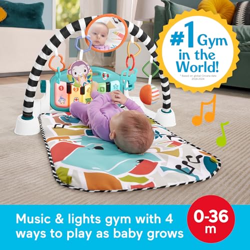 Fisher-Price Glow and Grow Kick & Play Piano Gym, Blue | Baby Playmat, 10 Linkable Toys, Removable Piano, Musical Learning Toy, Developmental Activities for Newborns 0+ Months