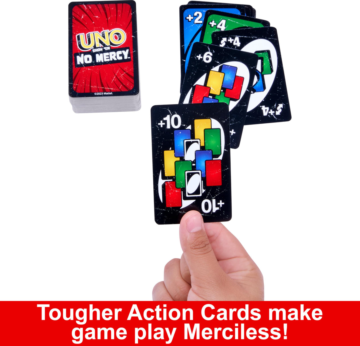 Mattel Games UNO Show ‘em No Mercy Card Game in Storage Tin,Ages 7+ | Extra Cards, Special Rules & Tougher Penalties for Kids, Teens & Family Game Night, 2-6 Players (Amazon Exclusive)
