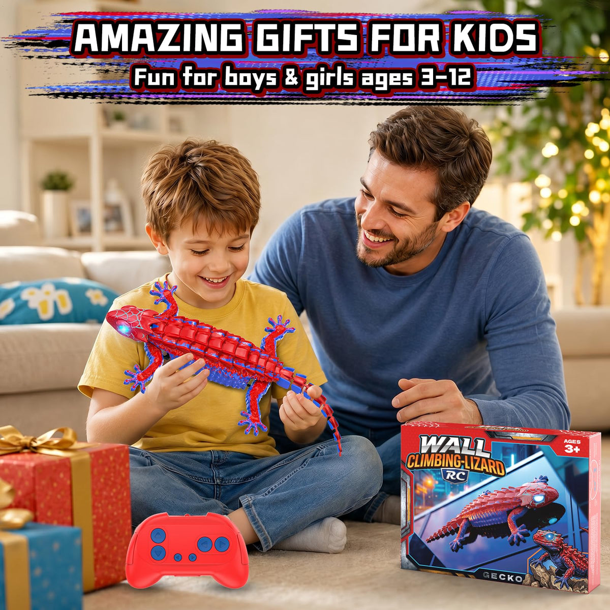 Loueouv RC Wall Climbing Gecko, Rechargeable Remote Control Robot for Kids | 360° Rotating RC Stunt Car with Light, Wall Crawler Lizard Toys for 3-12 Year Old Boys Girls Kids Toys