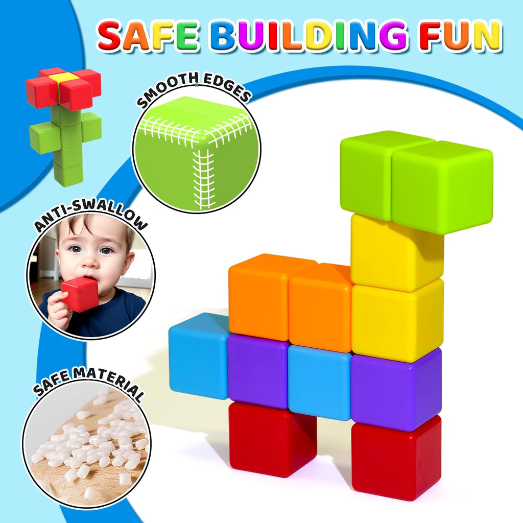 Magnetic Building Blocks Large, 1.65 inch Stacking Cubes for Toddlers | Sensory & Montessori Toys for Boys & Girls 1 2 3 Years Old, Toddler Travel Toys, Magnet Toys for Kids Birthday Gifts (12 PCS)