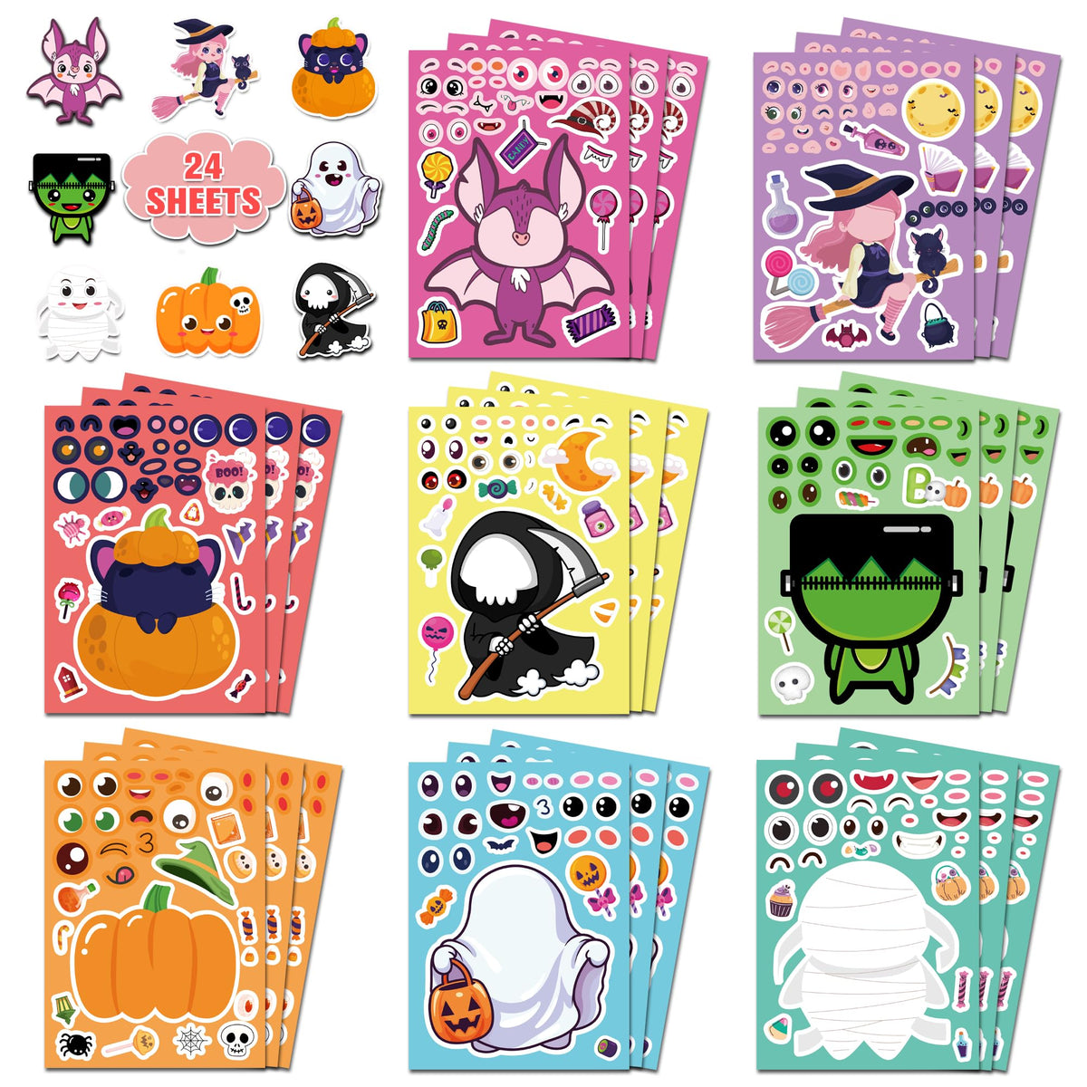 Halloween Party Favors,Halloween Stickers,DIY Crafts Stickers for Kids | Kids Halloween Decorations Games Toys Gifts Treats Activities Party Supplies,Halloween Goodie Bags (24 Sheets)
