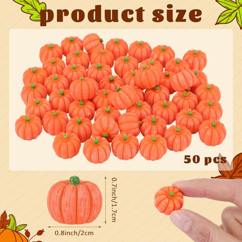 JUNEBRUSHS 50 Pcs Mini Pumpkins Fake Pumpkins Artificial Pumpkins Thanksgiving Ornaments for Vase Filler DIY Crafts Fall Halloween Party Supplies Home Table Decorations