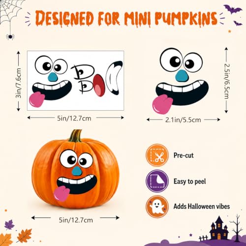 Halloween Mini Pumpkin Decorating Stickers for Kids Toddlers Party Favors | 18 sheets, 36 pack, small, pumpkin face stickers, treat gifts